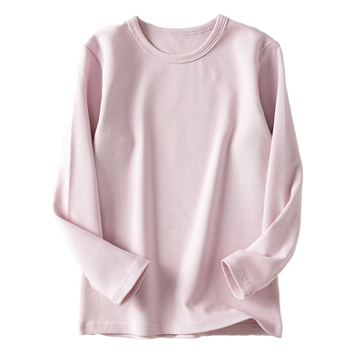 女童儿童打底衫保暖圆领春秋冬T恤磨毛上衣纯色加厚纯棉长袖男童