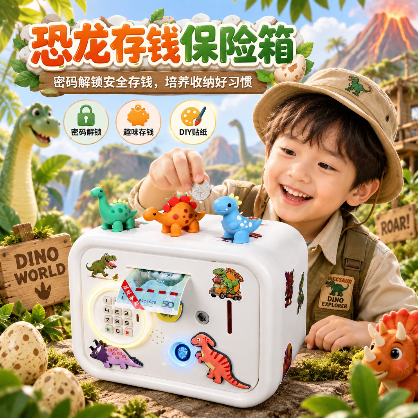 男孩最爱！恐龙世界存钱罐玩具
