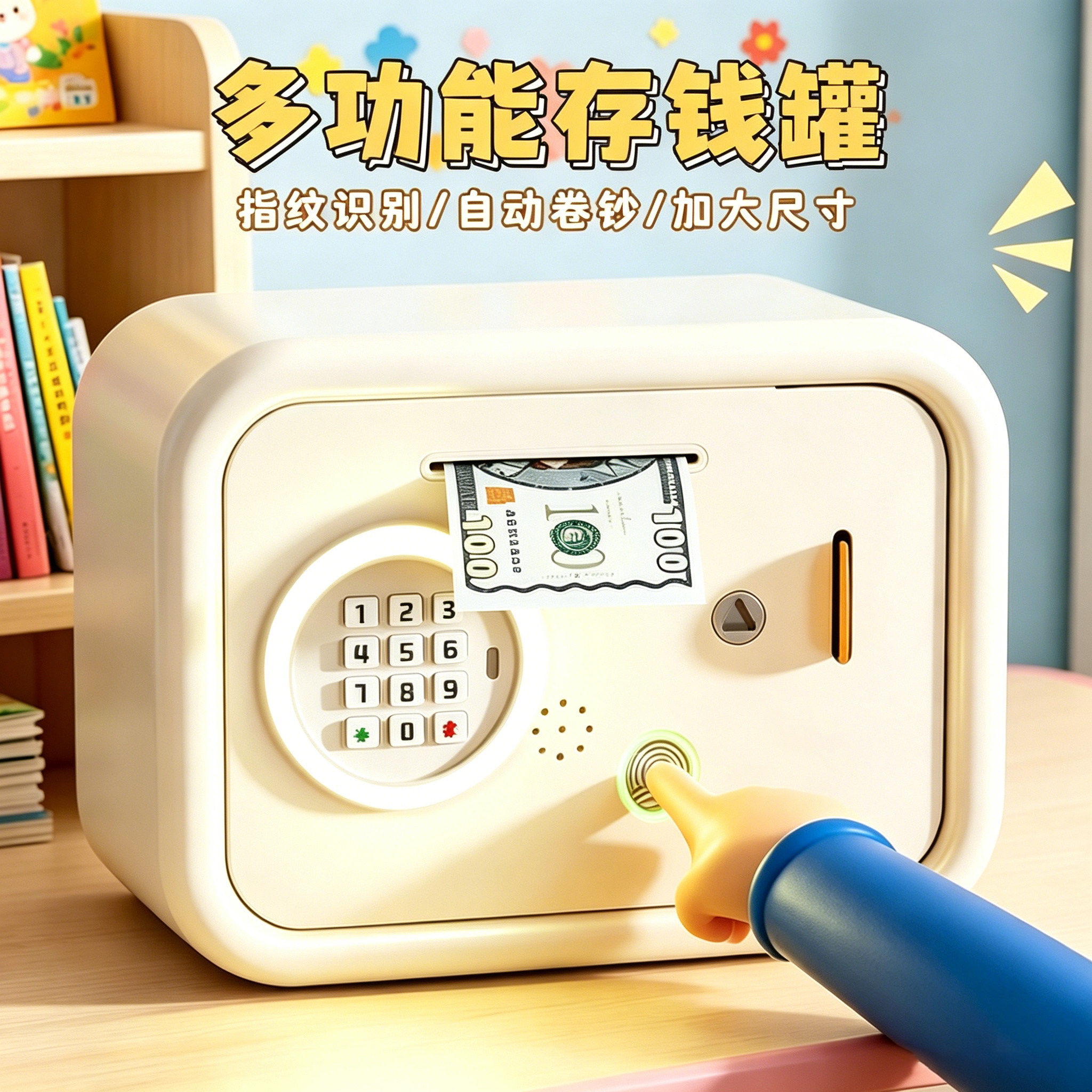 儿童智能存钱罐2026新款男孩指纹密码锁保险箱实用储蓄罐女孩玩具