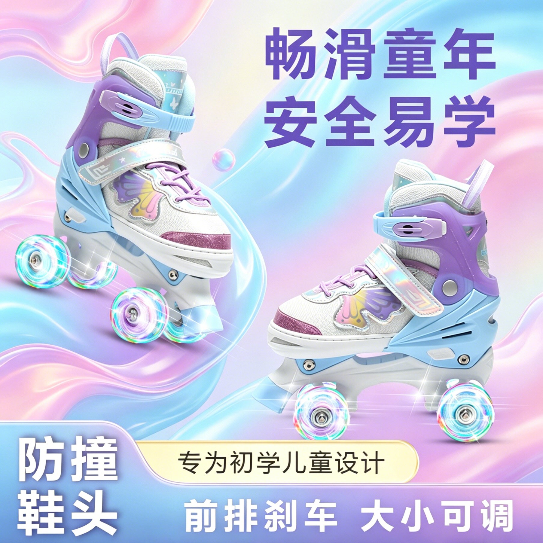 六一儿童节礼物儿童轮滑鞋男女童女孩溜冰鞋滑冰鞋大小可调初学者