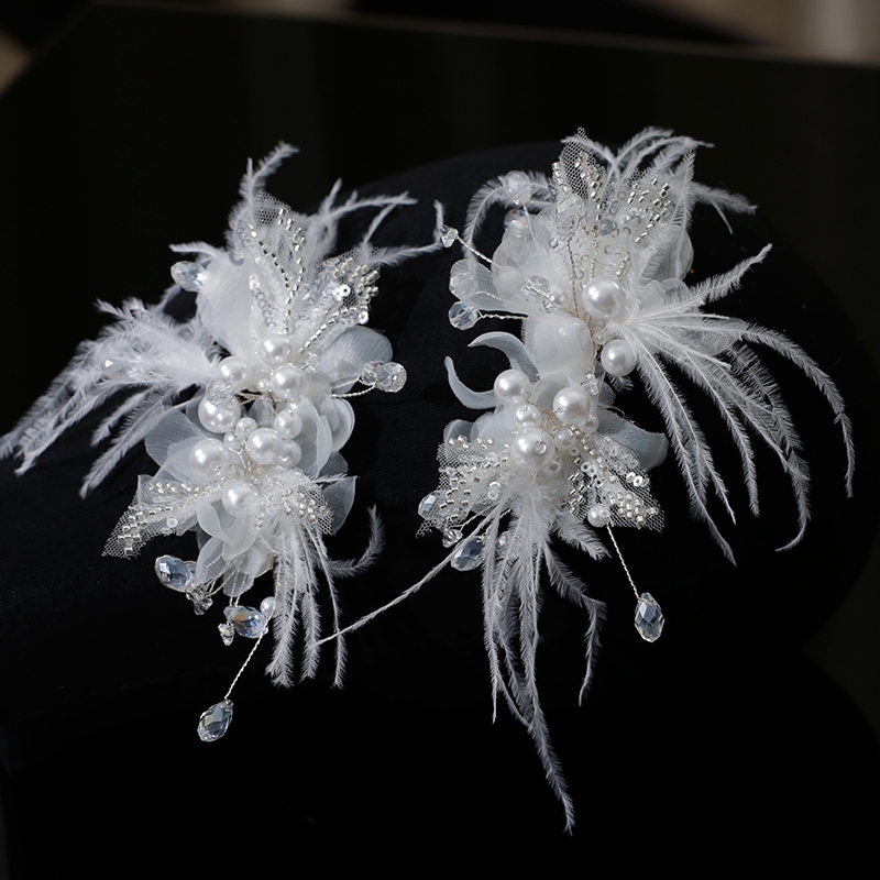 新娘头饰超仙羽毛对夹晚礼服发饰高级感婚纱礼服配饰拍照仙女风