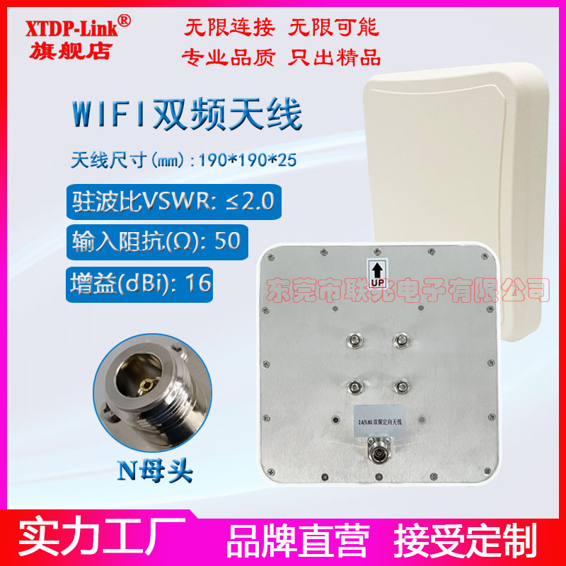 2.4G5.8G双频单极化定向天线N头高增益16dbi天线wifi6信号放大路由器室外AP基站网桥网关壁挂平板定向天线