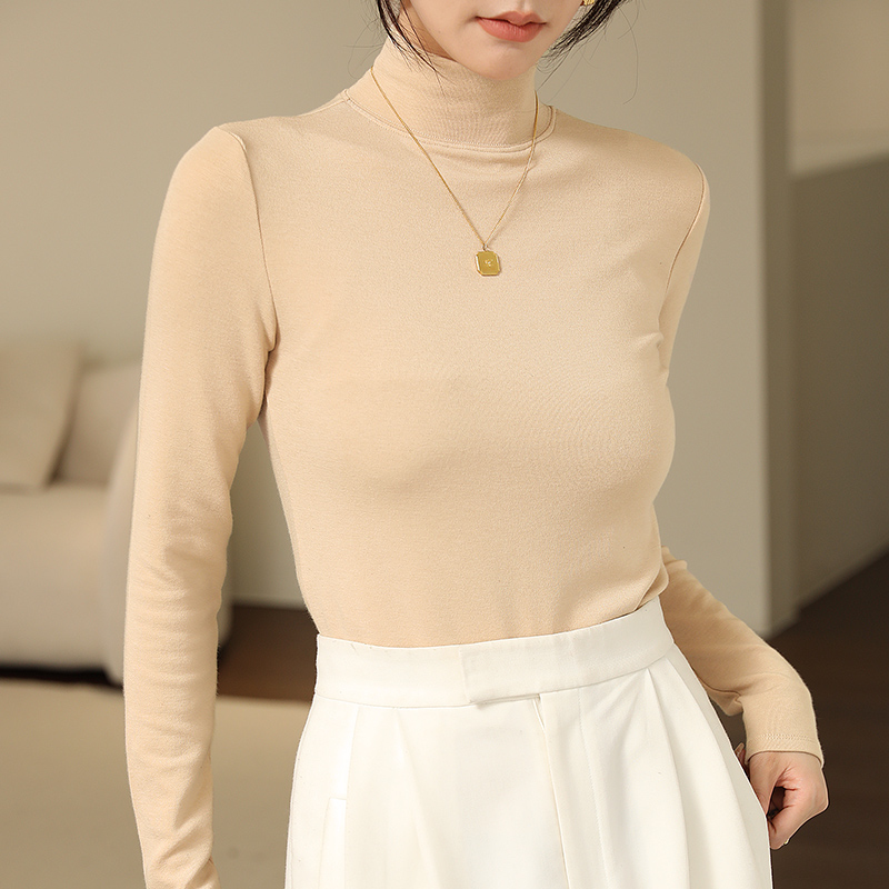 半高领打底衫女秋冬磨毛纯棉长袖