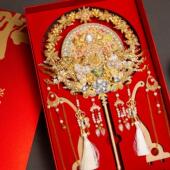 新娘喜扇结婚diy材料包双面双色中式 古风秀禾扇高级出嫁手工团扇