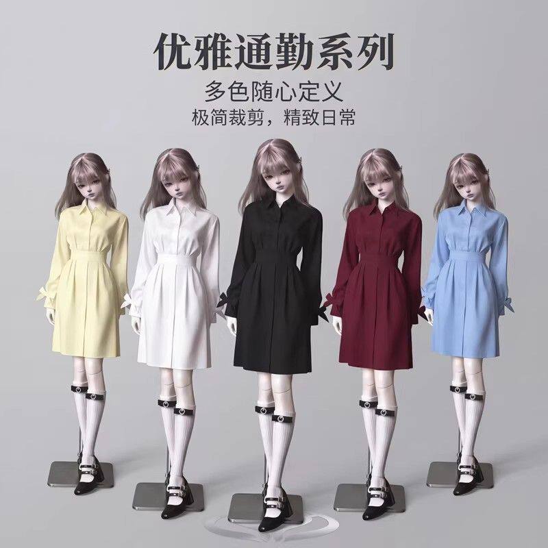BJD娃衣3分4分6SD娃娃收腰衬衫连衣裙62隐藏70蝴蝶结长袖娃裙套装图片