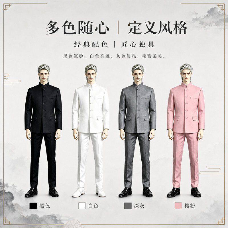 BJD娃衣新中式中山装黑色立领西装套装 3分4分75叔体娃用正装礼服