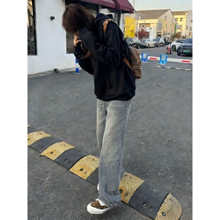 美式vibe斜切微喇牛仔裤男春秋高街复古cleanfit裤子修身直筒裤子