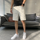 男夏季 薄款 2024新款 白色港风复古牛仔短裤 潮牌痞帅休闲直筒五分裤
