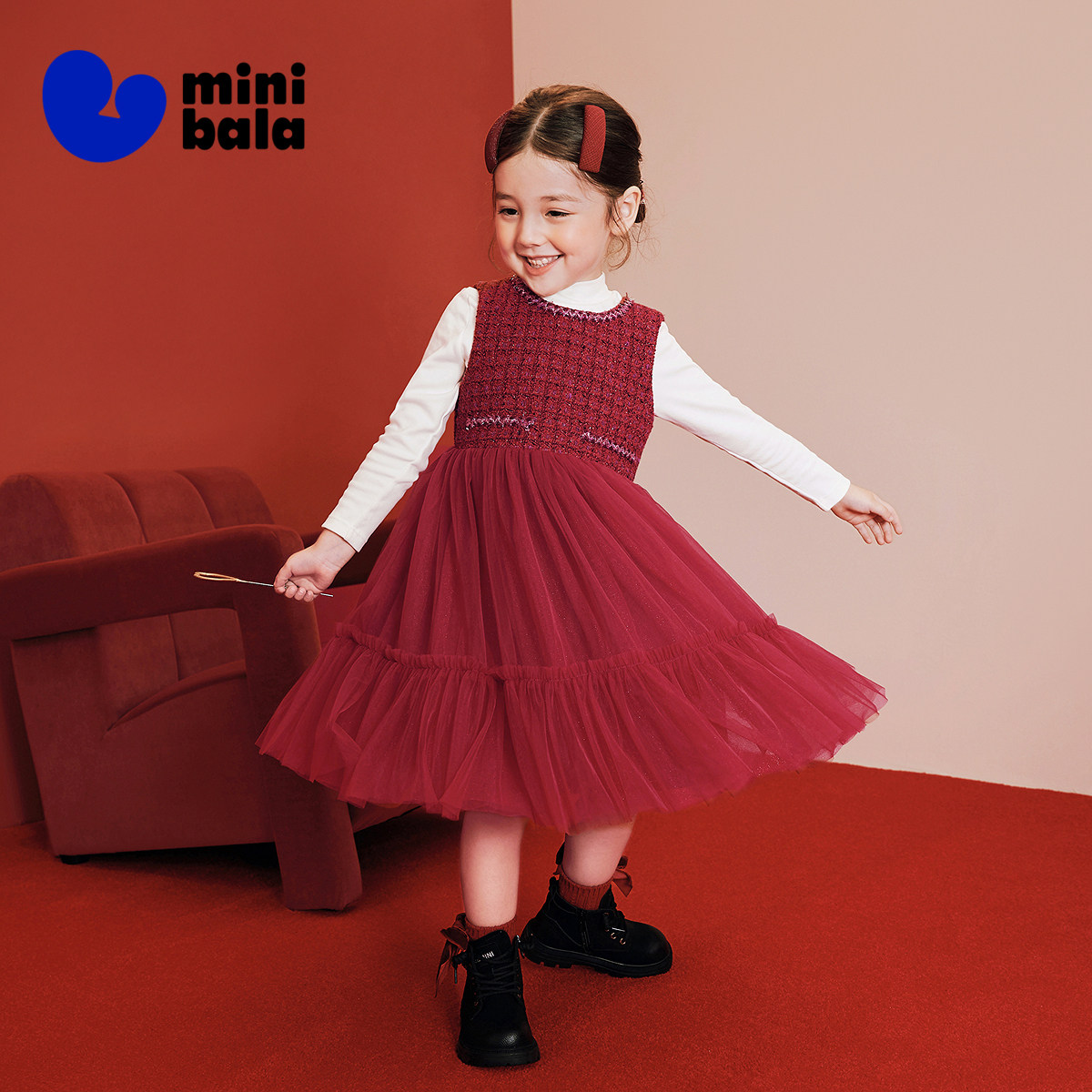 迷你巴拉女童裙子儿童小香风连衣裙拜年服网纱裙羊毛新年2026春,童装/婴儿装/亲子装,连衣裙,淘宝优惠券,粉丝福利购,淘宝优惠卷