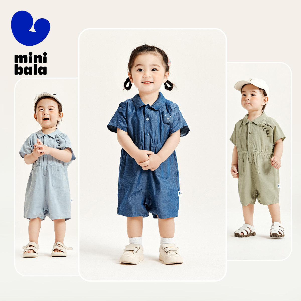 迷你巴拉巴拉短袖连体衣爬服外出宽松恐龙设计感宽松婴儿衣服