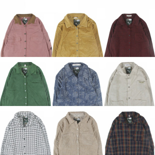 古着vintage复古宽松纯色文艺条纹衬衣格子长袖 春秋冬男女14 衬衫