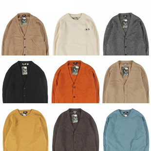 古着vintage优家纯色羊毛开衫V领大码毛衣针织男女情侣学院外套2