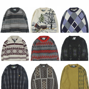 古着vintage复古日系宽松加厚纯撞色波普图案纯羊毛衣男女秋冬16