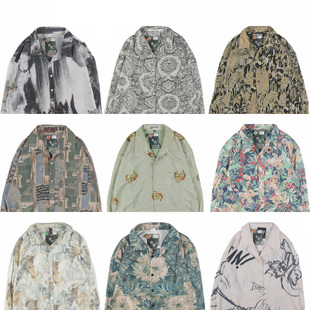 古着vintage复古日系百搭夏威夷港风宽松男巴洛克长袖 印碎花衬衫