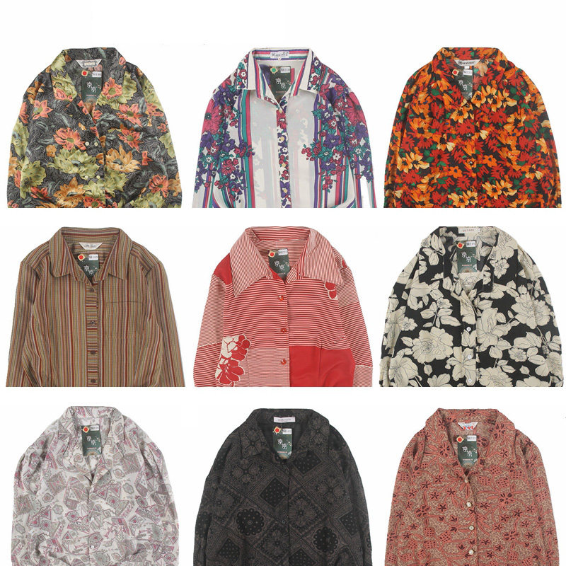 古着vintage复古日系百搭夏威夷港风女宽松巴洛克长袖花衬衫55