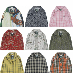 古着vintage复古纯色加厚日系条纹春秋冬宽松灯芯绒长袖衬衫男女1