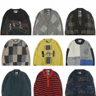 古着vintage复古日系宽松加厚撞色波普图案费尔纯羊毛衣男女秋冬6