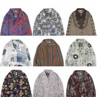 古着vintage复古日系衬衣夏威夷港风宽松巴洛克长袖 印碎花衬衫