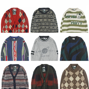 古着vintage复古日系宽松加厚撞色波普图案费尔岛毛衣男女秋冬4