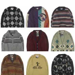 古着vintage复古日系宽松撞色波普图案费尔岛纯羊毛衣男女秋冬5