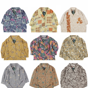 古着vintage复古英伦夏威夷女巴洛克碎花日本制短袖油画花衬衫10