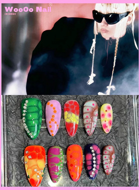 XG穿戴甲撞色蛇纹美甲贴片高级感夏季欧美纯手工夏季辣妹y2k美甲