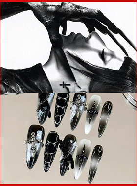 Lady gaga 应援穿戴甲暴力美学纯手工高级显白十字架链条假指甲