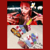 XG同款 恶魔之花多巴胺立体雕花纯手工穿戴甲花朵渐变长款 重工设计