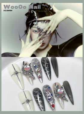armageddon穿戴甲欧美辣妹长尖美甲贴片手绘金属造型手工指甲贴