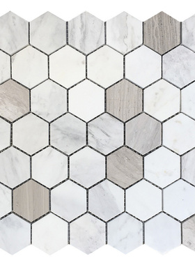 爵士白色灰木纹六角蜂窝天然大理石材马赛克瓷砖北欧卫生间浴室