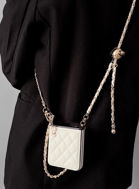 皮质菱格适用华为Pocket2手机壳puraX高档MagicVFlip折叠屏razr50/60小米MIXFlip全包n3flip三星zflip6/7斜跨