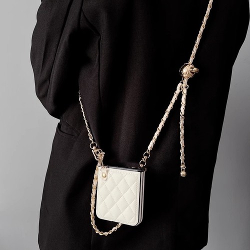 皮质菱格适用华为Pocket2手机壳puraX高档MagicVFlip折叠屏razr50/60小米MIXFlip全包n3flip三星zflip6/7斜跨