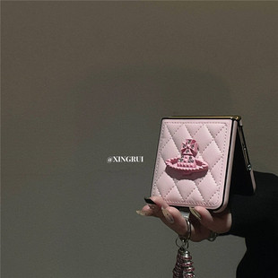 ins粉格羽绒服立体星球链条适用华为pocket2/s折叠屏手机壳小米mixflip全包三星Galaxyzflip6/5女款p50pocket