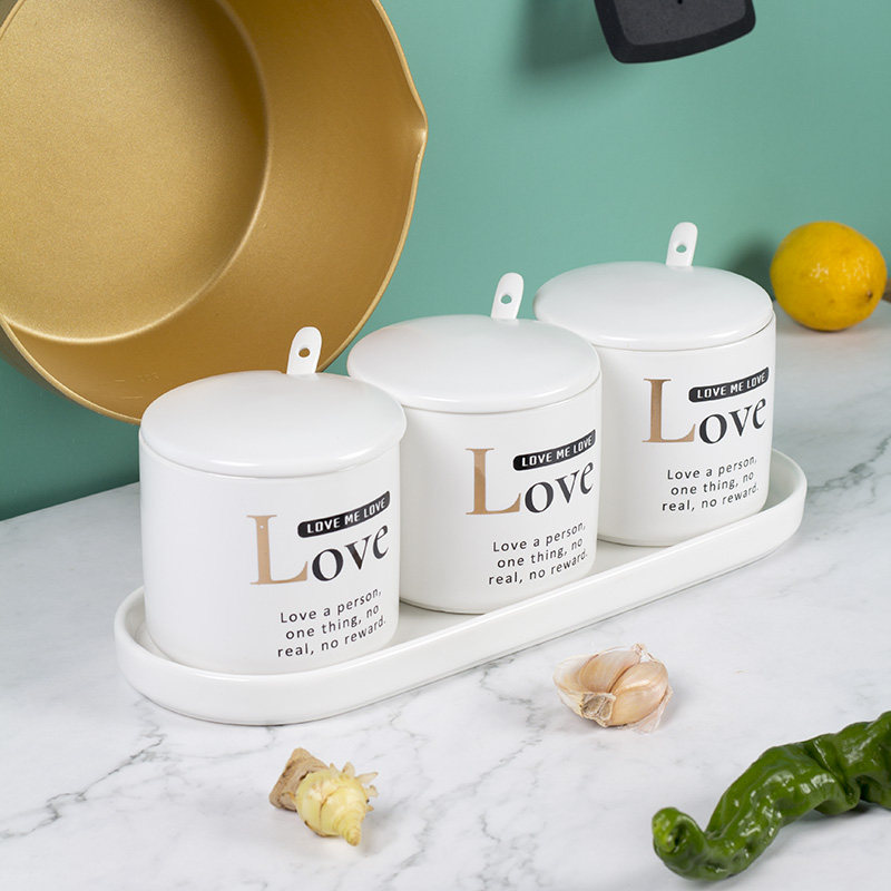 北欧陶瓷调料盒瓶盐糖味精罐组合套装三件调料罐子家用厨房调味罐