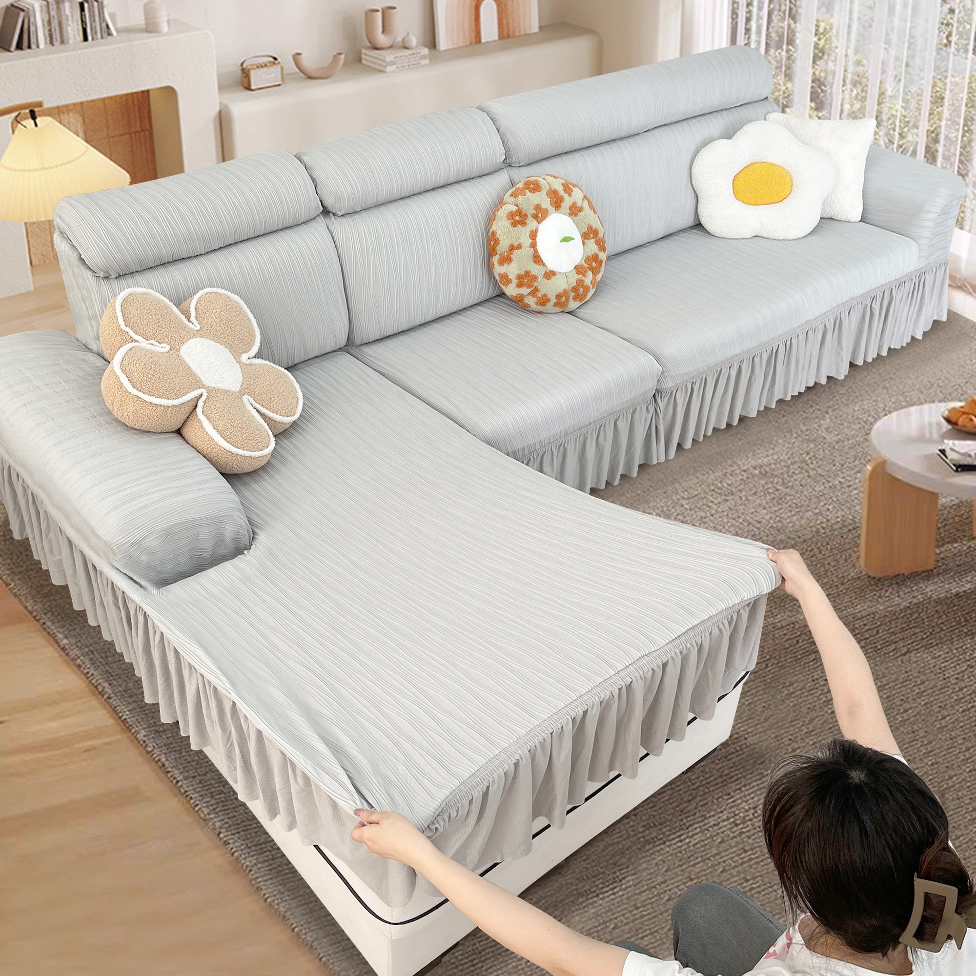 夏季冰丝凉感沙发套罩全包卍能组合三位一贵妃沙发罩笠防滑防猫抓