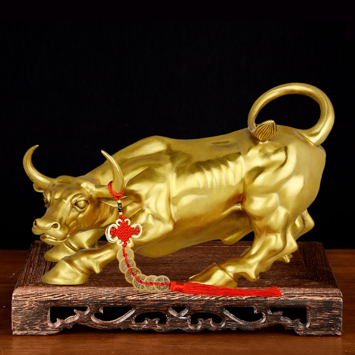 华尔街铜牛摆件旺市牛纯黄铜金牛招财补角铜牛牛气冲天玄关装饰