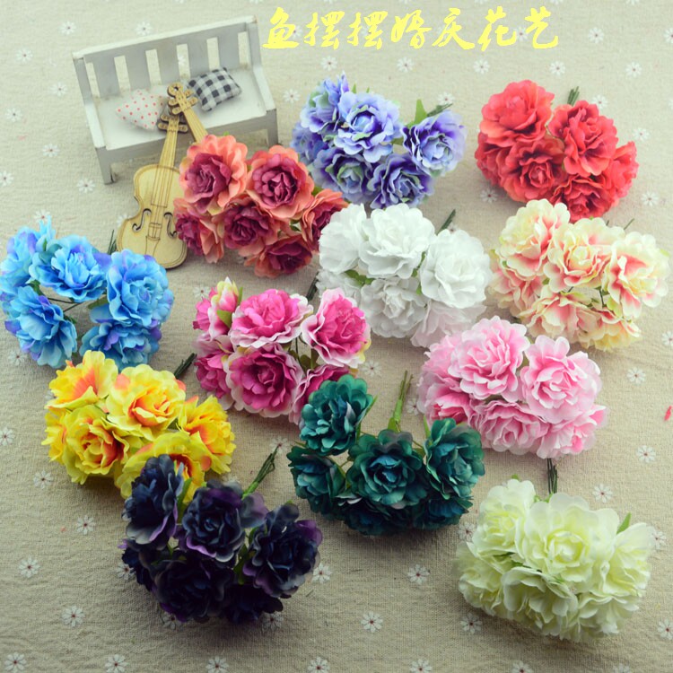 DIY渐变玫瑰花束 绢花 DIY手工花环材料 喜糖盒新娘手腕花装饰花