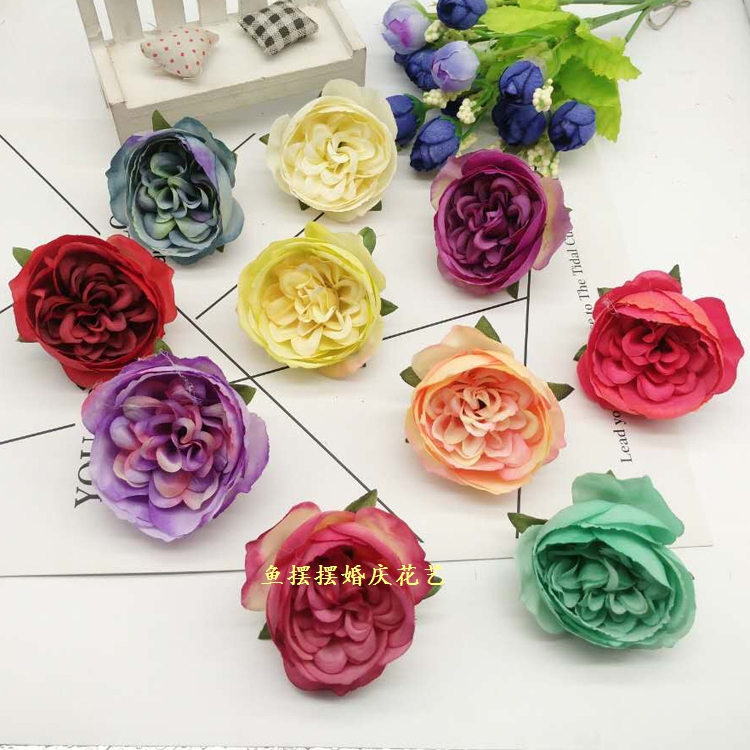 仿真花芙蓉牡丹花 绢花假花 diy花环头饰材料手工衣帽装饰花5cm