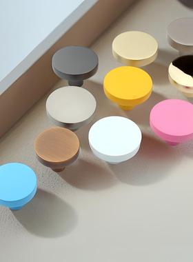 圆形抽屉柜门把手现代简约橱柜衣柜门黑色白色蓝色黄色粉色小拉手