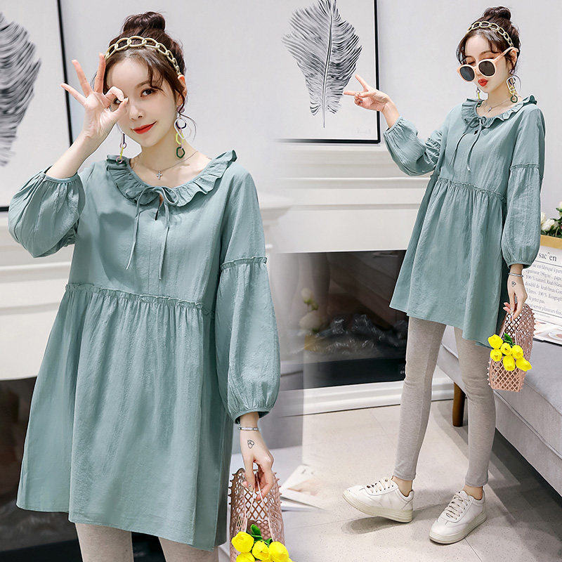 孕妇装秋装上衣中长款小个子纯棉孕妇连衣裙套装新款减龄秋季潮妈