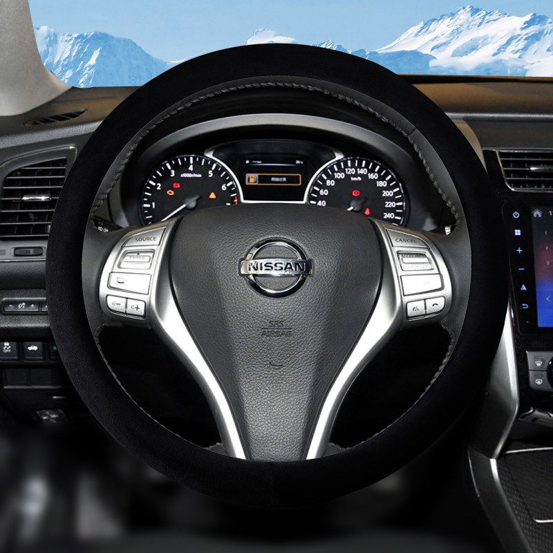 适用2021款日产楼兰短绒毛绒方向盘套冬季保暖19款超薄绒把套通用