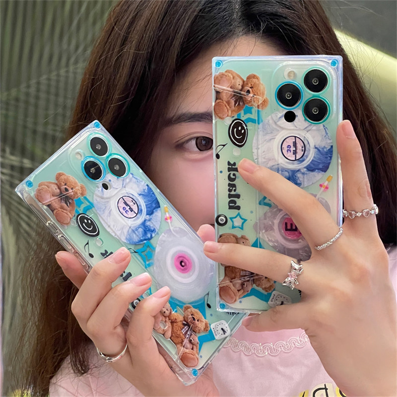 旋转爱心磁带支架适用于苹果14手机壳iphone14promax卡通小熊情侣13pro防摔12pro全包气囊11硅胶保护套