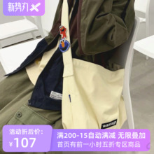 WASSUP 日系复古街头潮流帆布斜挎单肩包 抽带搭扣休闲大挎包男女