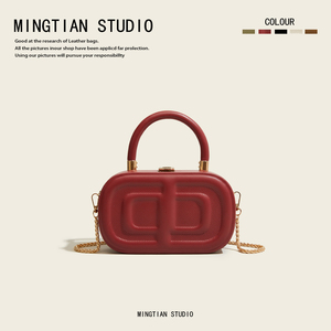 MINGTIAN高级感小众结婚包2022新款链条伴娘包红色小圆包斜挎包女