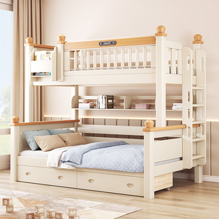 樱桃木上下床全实木儿童高低床侧梯定制两层子母床上下铺木床双层