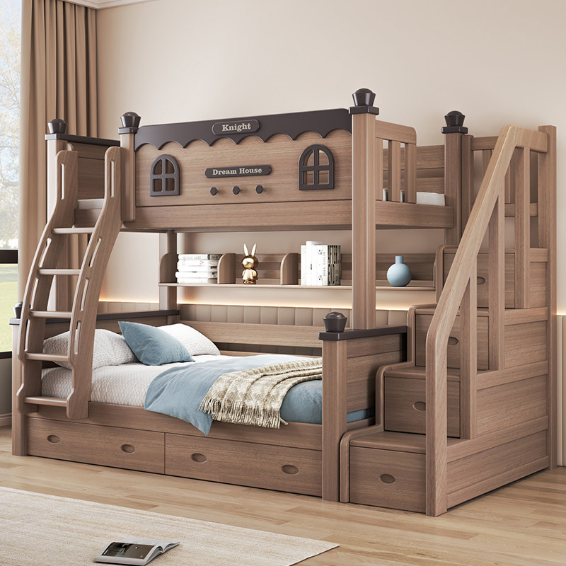 鹅掌楸木上下铺儿童床实木高低床小户型美式加粗双层床两层上下床,住宅家具,高低/子母床,淘宝优惠券,粉丝福利购,淘宝优惠卷