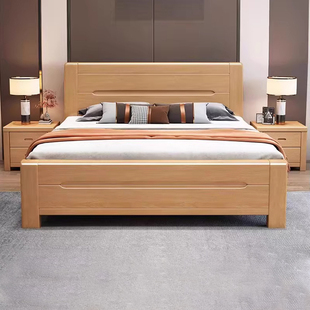 榉木全实木床工厂直销1.8米双人床1.5m原木风储物1.2米大床主卧室