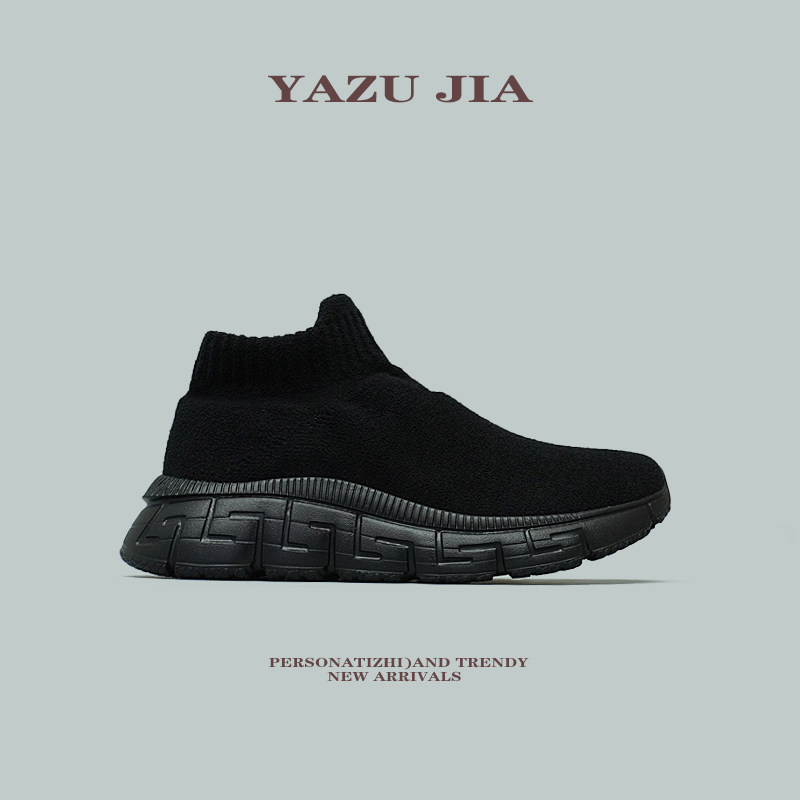 【舒服中高帮】秋冬加绒一脚蹬袜子鞋男女弹力呢绒网布休闲健步鞋