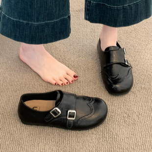 乐福鞋女款2026新款春季百搭英伦风小皮鞋平底雕花布洛克黑0130r
