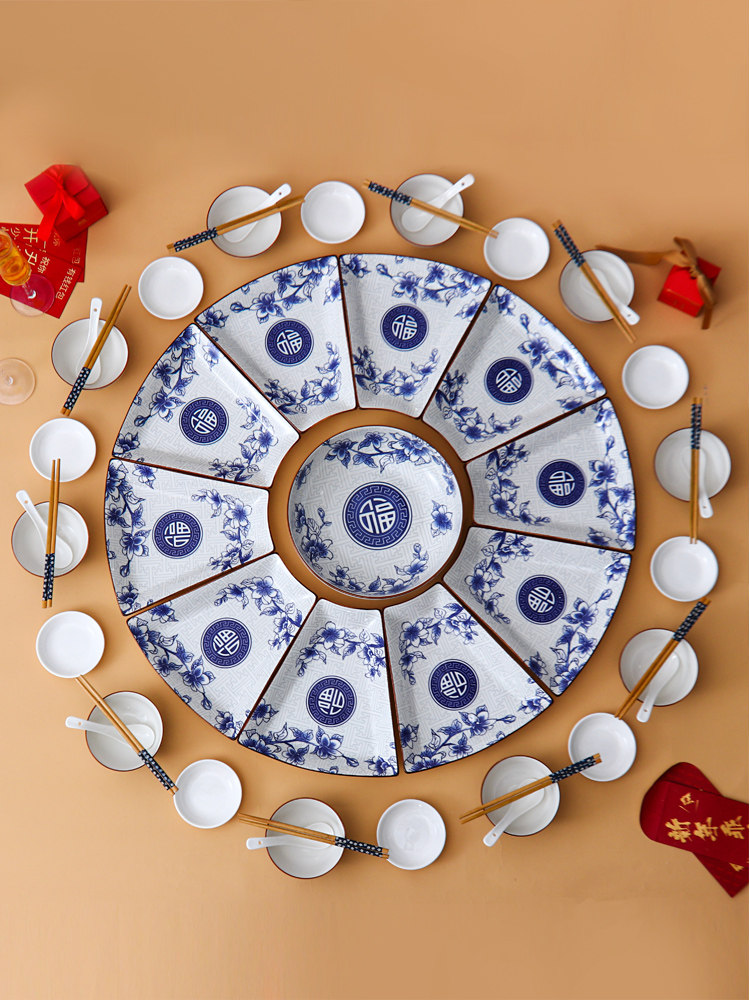 家用菜碟团圆拼盘组合过年陶瓷餐具家庭盘子套装年夜饭菜盘碗碟